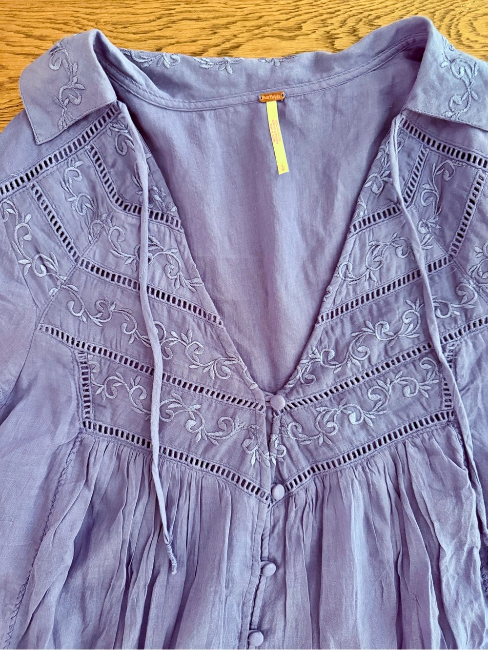 Free People Haddie Solid Mini Dress Prep Peri Blue Embroidered Boho Tunic L $165 - Picture 4 of 11